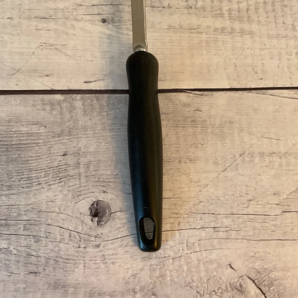 Ekco Stainless Steel Slotted Spoon Black Handle Atomic Starburst MCM Vintage USA